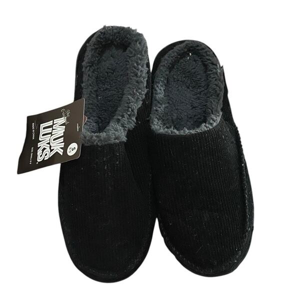 MUK LUKS Corduroy Clog Slipper Men 8 S Faux Fur Slip On Shoes Black Gray - Picture 5 of 9